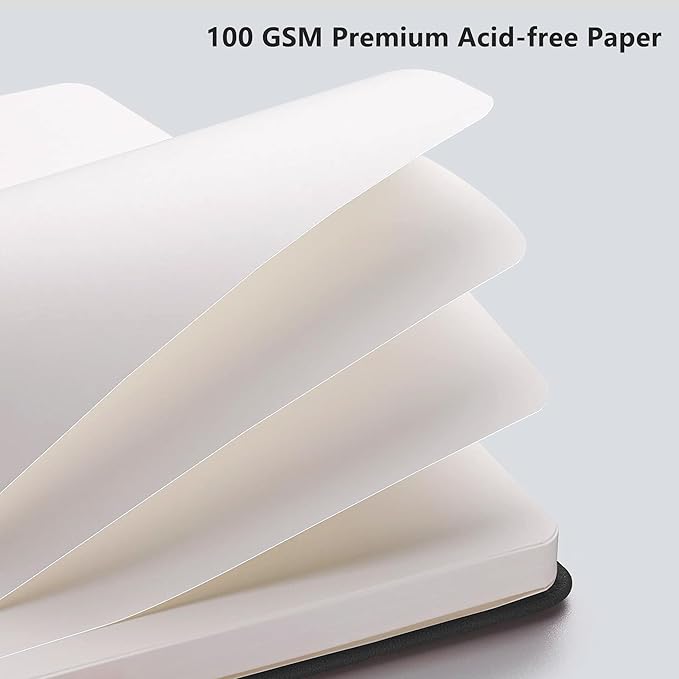 RETTACY Blank Journal Notebook, 2-Pack, 192 Pages per Pack, A5 Medium Size (5.7'' x 8.3''), Leather Hardcover, 100 GSM Thick Paper, for Sketching, Drawing, Painting (Black & Navy Blue)