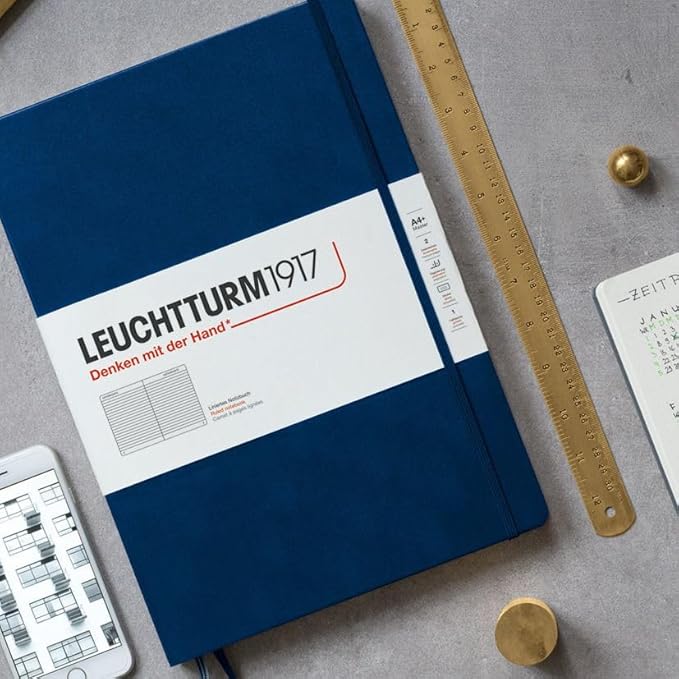LEUCHTTURM1917 - Notebook Hardcover Medium A5-251 Numbered Pages for Writing and Journaling (Navy, Plain)