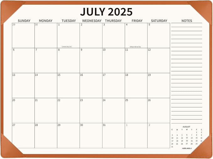 Desk Calendar 2025-2026 with Desktop Mat, 22x17 inch Large Desk Pad Calendar July 2025 to June 2026, Big Desk Planner for Home Office and School, Brown