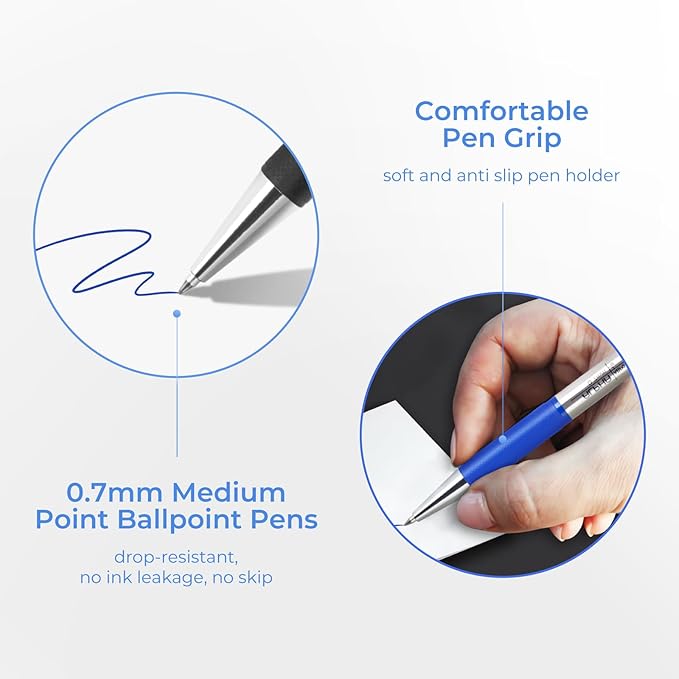 M&G Ballpoint Pens, Blue Ink Pens Medium Point 0.7mm, Retractable Ballpoint Pens Bulk Long Lasting Smooth Writing with Anti-Slip Grip for Journaling Office Supplies School Women Men (12 Pack)