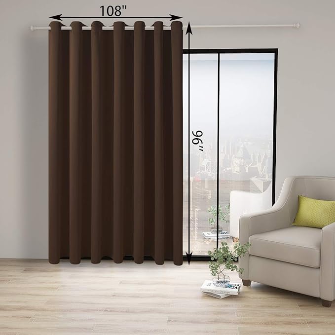 BONZER Room Divider Curtain Screen Partitions Total Privacy Wall Grommet Wide Blackout Curtains for Living Room, 96L x 108W Inch (8L x 9W ft), 1 Panel, Chocolate