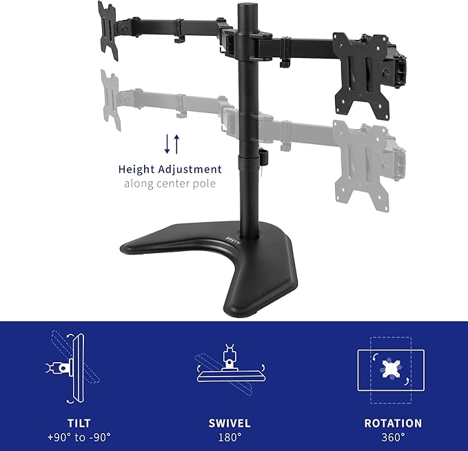 VIVO Dual LED LCD Monitor Mount, Free-Standing Desk Stand for 2 Screens up to 32 Inch, Heavy-Duty Fully Adjustable Arms with Max VESA 100x100mm, Black, STAND-V032F