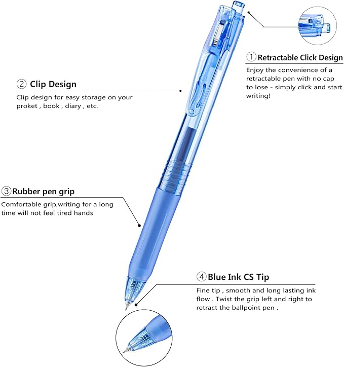 Aozora Gel Pens Fine Point Smooth Writing Pens Retractable Pens 0.5mm Quick Dry Office School Supplies (Blue-100pack)