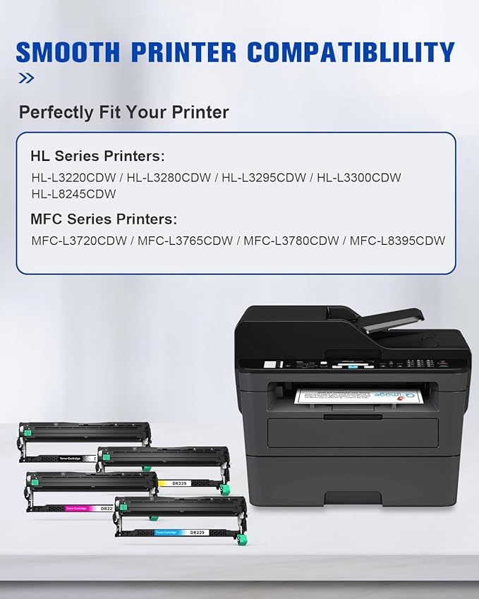 DR229 DR-229CL (NOT Toner) Compatible Replacement for Brother DR229 TN229 TN229XL DR-229 HL-L3280CDW MFC-L3720CDW HL-L3300CDW HL-L3220CW HL-L3295CDW HL-L8245CDW Printers (4-Pack Not Toner)