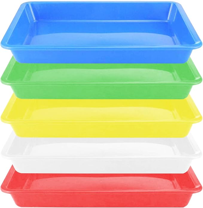 Plastic Art Trays - 5 Piece Stackable Activity & Craft Organizer, Serving & Jewelry Tray for DIY Projects, Painting, Beads (11 x 8.3 x 1.2 inch)
