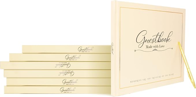 Elegant Wedding Guest Book – 100 Plain Sheets, Pen Included – Guest Book for Wedding Reception, Parties, Birthdays – Capture Special Memories – 240x210mm Keepsake Album