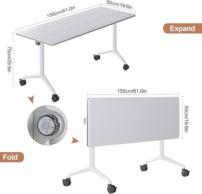 Conference Table, Folding Conference Tables for 2-20 People, Modern Conference Room Table with Wheels, Super Sturdy Large Rectangle Mobile Meeting Seminar Tables for Office (2PCS 61.0in)