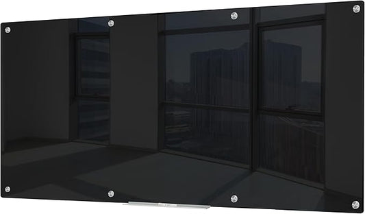 J&J worldwide Glass Whiteboard 8' x 4', Magnetic Black Glass Dry Erase Board, Black White Board Frameless, Includes Markers, Magnets, Marker Tray, Eraser for Wall, Office, Home, School