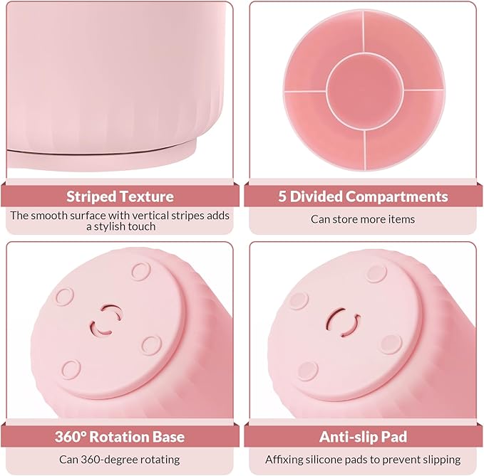 SKYDUE Makeup Organizer, Rotating Pencil Pen Holder for Desk, Dual-Purpose Desk Organizer for Cosmetics & Pens, Makeup Brush Holder with 5 Slots, Pencil Cup for Office, Home