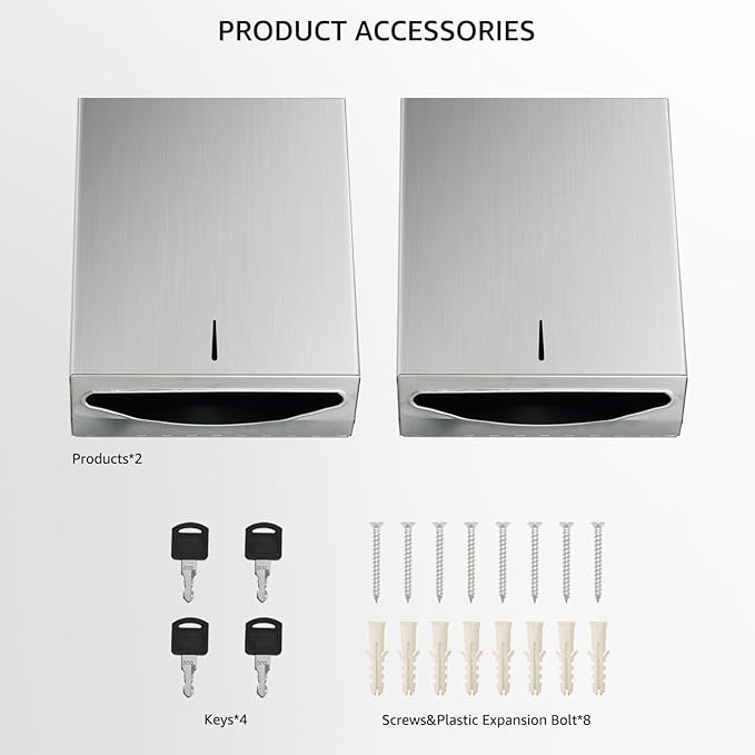 Paper Towel Dispenser Wall Mount - Multifold Trifold Paper Towel Dispensers, Large Capacity Stainless Steel Tissue Holder, Suitable for Bathrooms and Public Places