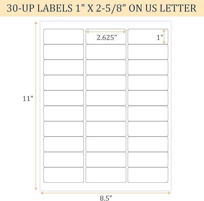 FungLam 1" x 2-5/8" Shipping Address Labels 900 Label Stickers Paper for Laser/Inkjet Printer 30 per Page Printable Mailing Labels (30 Sheets, 900 Labels)