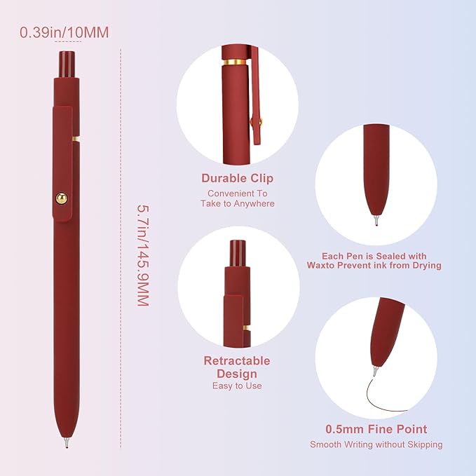 Ddaowanx Colorful Gel Pens, 0.5mm Fine Point Retractable,Multi Colored Pens for Journaling and Sketching,School Supplies,Stuffers for Teens, Gifts for Women (6Pcs-Vintage Colors)