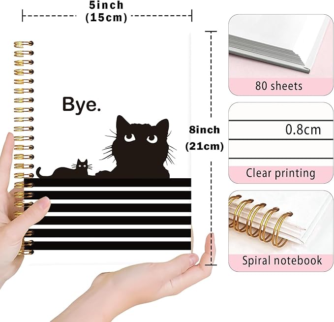 Lacama Cat Notebook Cat Journal, Funny Black Cat Spiral Notebook Journal, Gifts for Cat Lovers, Trendy Cat Notebooks for School and Office Supplies, Cat Stationary 5.5x8.3