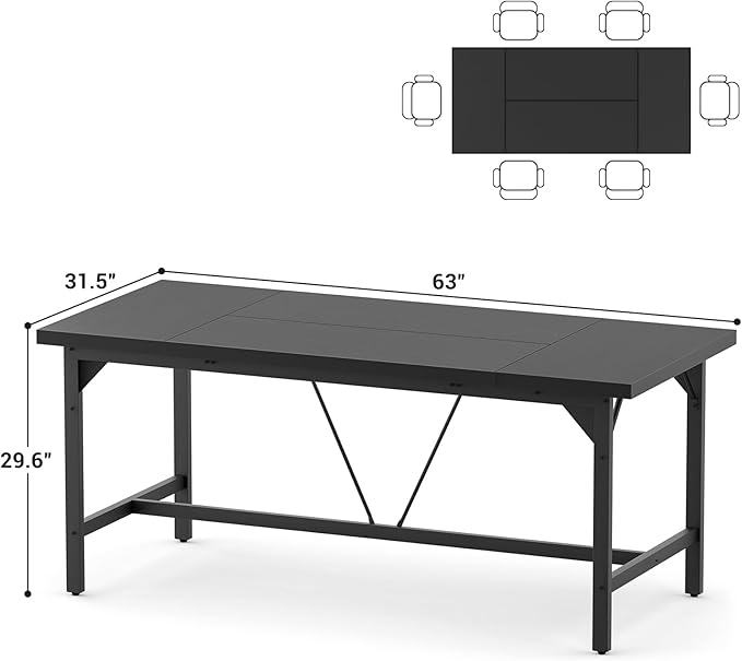 Unikito 63 Inch Computer Desk, Sturdy Large Office Desks, Premium 2 Person Long Desk, Super Thick Study Writing Gaming Table, Modern Computer Table for Home Office Workstation, Easy to Assemble, Black