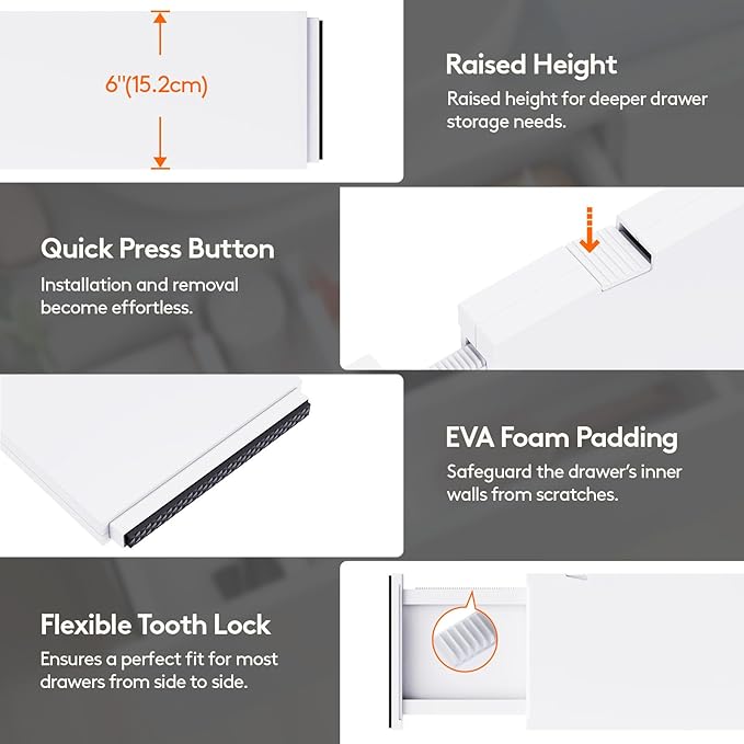 Lifewit 4 Pack Drawer Dividers Plastic 6" High, 13.5-22" Adjustable Drawer Organizers for Clothes, Expandable Dresser Separators in Bedroom/Bathroom/Kitchen/Fridge/Office Organization and Storage