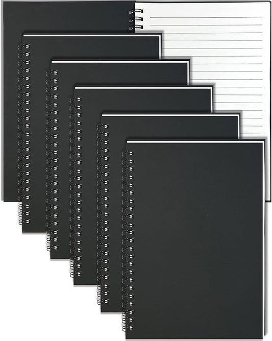 GINMLYDA Black Small Spiral Notebook 6Pack, 120 Lined Pages 8.25x5.50 Inches Spiral Journal Kraft Cover Notebooks & Writing Pads for School Home Office Aesthetic Sketch Drawing Note