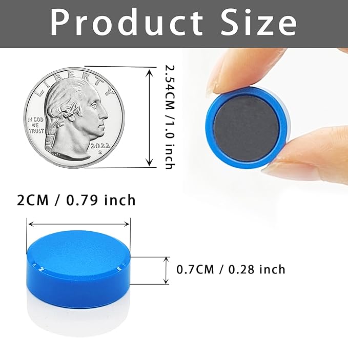 ZDZBLX Fridge Magnets, 20 Pcs Strong Small Refrigerator Magnets for Whiteboard, Heavy Duty Mini Cute Round Magnets for Fridge, Locker, Kitchen, Office, Blue