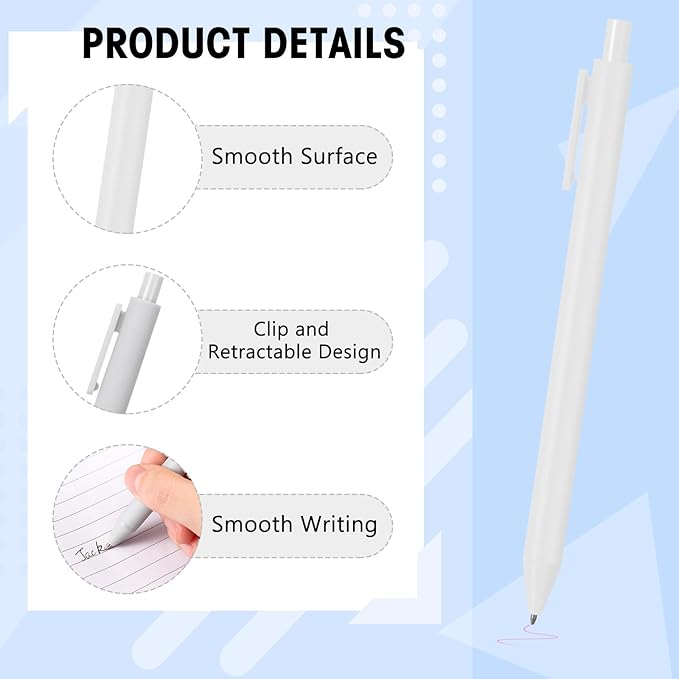 Fulmoon 50 Pcs Ballpoint Pens Bulk Retractable Comfortable Writing Pens Cute Back to School Supplies in Medium Point 1.0 mm for Teacher Student Bridal Shower Baby Shower (Black White Gray)