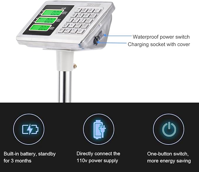 TUFFIOM 661lbs Weight Electronic Platform Scale,Stainless Steel High-Definition LCD Display,Digital Floor Heavy Duty Scales,Perfect for Luggage Package Price Computing Postal Shipping Mailing