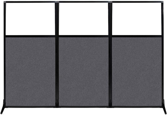 Versare Office Workstation Screen | Portable Wall Divider | Modern Cubicle | Freestanding Privacy Screen | Flexible Work Space | 3 Panels | 99" Wide x 70" Tall Dark Gray SoundSorb Panels with Window