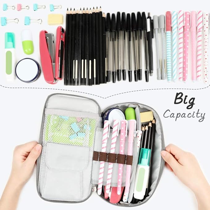 Homecube Capacious Pencil Case Marker Holder Pouch Desk Organizer Big Pencil Bag with Zipper Large Storage Box for College Middle School Office Supplies Stationery - Black