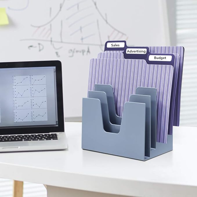 Acrimet 5 Section Incline File Sorter Organizer, Mail, Folder, Letter Desk Organizer, Rack for Office Organization Desktop (Plastic) (Solid Blue Color)