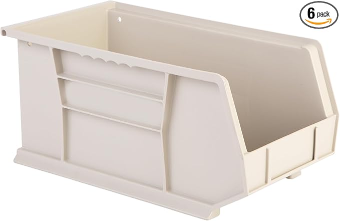 Hudson Exchange 15" x 8" x 7" (6 Pack) Plastic Stackable Storage Bin and Hanging Container, Stone