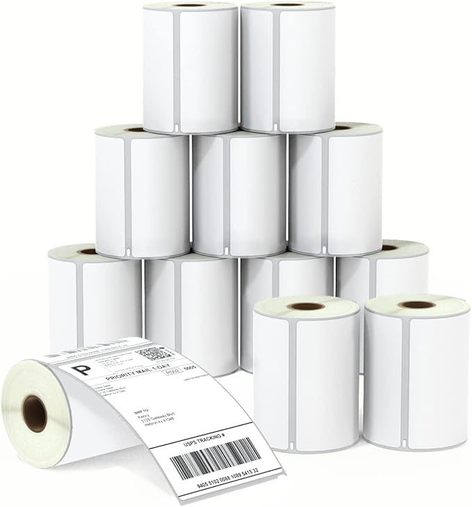 BETCKEY - Compatible DYMO 1744907 4x6 Shipping Labels, Perforated, Compatible with DYMO Labelwriter 4XL Rollo & Zebra, NOT Fit 5XL [12 Rolls/2640 Labels]