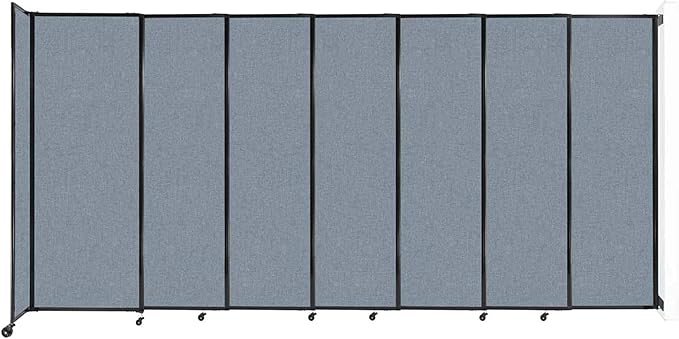 Wall-Mounted Sliding StraightWall Room Divider | Adjustable Widths | Locking Wheels | Room Separator | Up to 15'6" Wide x 7'6" Tall Powder Blue Fabric Panels