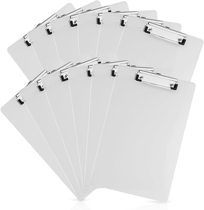 Plastic Clipboards Set of 12, 12.5" x 9" Clear Clipboard, Standard A4 Size Plastic Clipboard, with Low Profile Clip, Office Clipboards for Business, Office, School & Home Supply