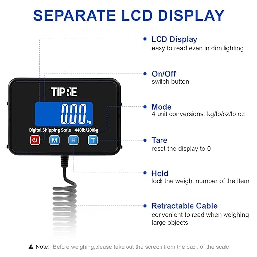 Digital Shipping Postal Scale 440lb/0.5oz Accuracy! Lightweight Carbon Fibre Commercial Weight Scale for Package, Small Business, Mail, Warehouse, Home, Luggage, Battery&Charging Cable Included