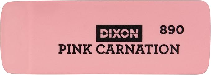 Dixon Pink Carnation Wedge Erasers, Medium, Pink, 2" x .75", 12-Pack (38900)