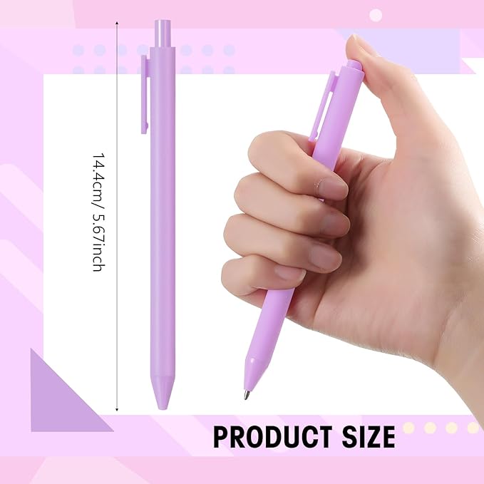 Teling 100 Pcs Ballpoint Pens Retractable Comfortable Cute Stylish Writing Pens in Medium Point 1.0 mm for Office Supplies(Light Purple)