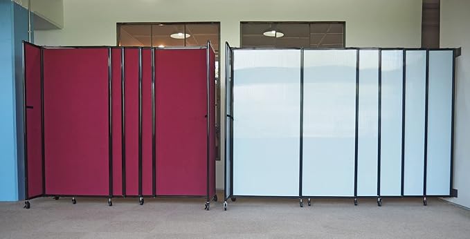Wall-Mounted Sliding StraightWall Room Divider | Adjustable Widths | Locking Wheels | Room Separator | Up to 11'3" Wide x 5' Tall Slate Fabric Panels