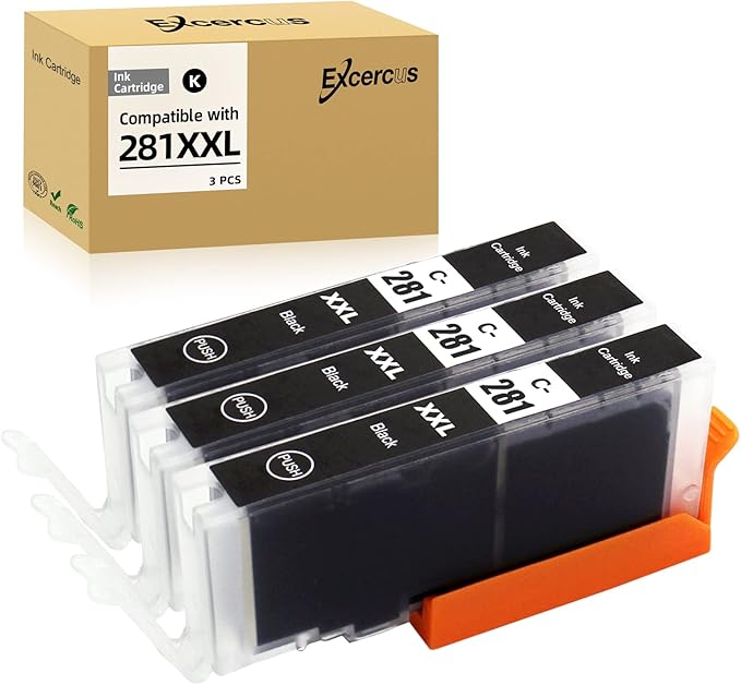 Compatible Ink Cartridge Replacement for Canon 280 281 CLI 281 CLI-281 XXL (3 Black) for Pixma TS702 TS6120 TS6220 TS6320 TR7520 TR8520 TS9520 TS9521C TS8220 TS8322