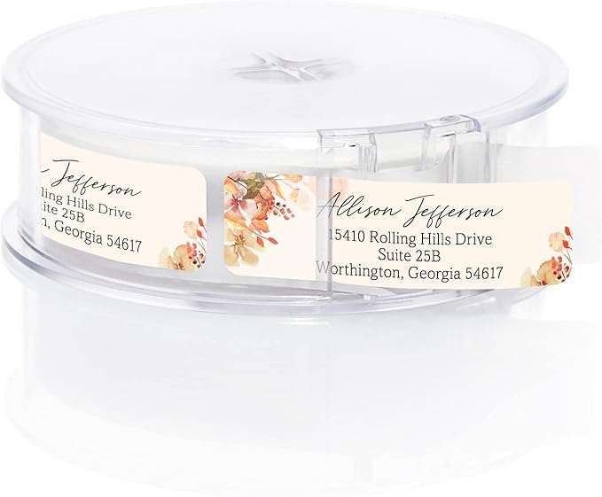 Rust Orange Floral Rolled Address Labels / 500 Personalized Return Address Labels/Designer Address Stickers in Elegant Plastic Dispenser
