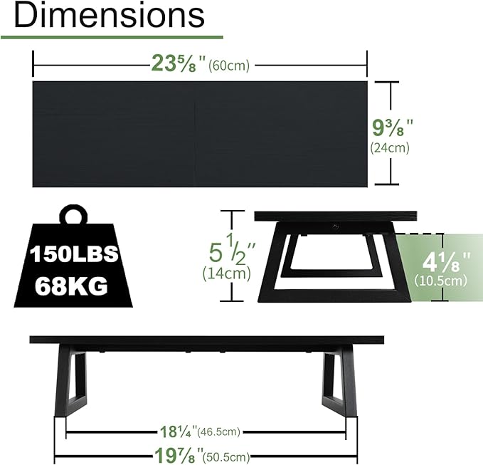 TEAMIX 24 inch Monitor Stand Riser, Black Wood & Steel Computer Monitor Stand with Storage, Laptop, PC, Printer Stand Riser for Desktop Office Desk Organizers