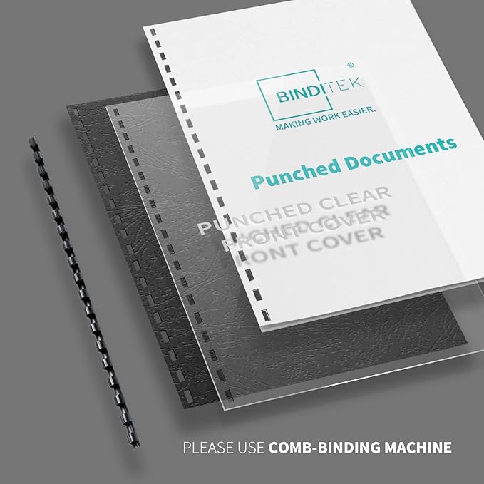 Binditek 200 Pack Plastic Binding Comb Spines, 1/4 Inch Diameter, 25 Sheet Capacity, for Letter Size, Black, for Students and Coworkers