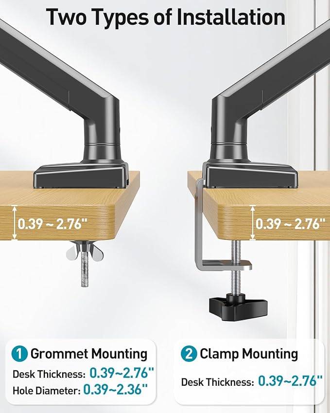 Dual Monitor Desk Mount - Adjustable Monitor Arm for 2 Monitors up to 32 inches/19.8 lbs, Double Monitor Desk Stand VESA Bracket with C-Clamp & Grommet Mounting, Swivel Computer Screen Mount, Freelift