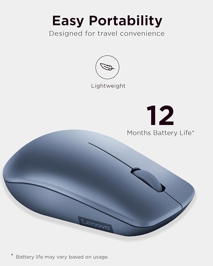 Lenovo 530 Wireless Mouse with Battery, 2.4GHz Nano USB, 1200 DPI Optical Sensor, Ergonomic for Left or Right Hand, Lightweight, GY50Z18986, Abyss Blue