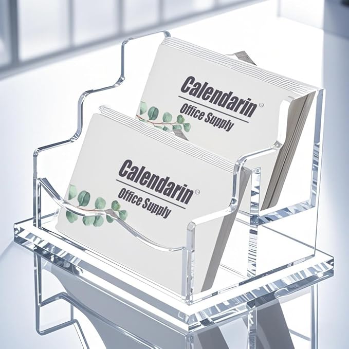 Acrylic Business Card Holder for Desk, Clear Business Name Card Display Card Organizer, Morden Desk Accessory Supply for Office, Horizontal, 2-Slot