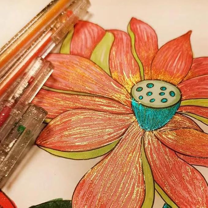 Grabie glitter gel pens,12 Colors Gel Pens for Coloring,Metallic Vibrant Sparkle Colorful Pen,Fine Tip Markers Colored Neon Gel Pens for Adult Coloring Books, Sparkle Pen, Gelly Roll Pens