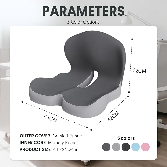 Back and Seat Cushion, 2025 New Ergonomic Non-Slip Memory Foam Seat Cushion with Back Support, L-Shaped Breathable Seat Cushions for Car, Office, Home (Dark Gray)