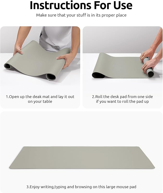 YSAGi Leather Desk Protector, Office Mat, Large Mouse Mat, Non-Slip PU Leather Blotter, Laptop Pad, Waterproof Writing Pad for Office and Home (Sage Green, 35.4" x 17")