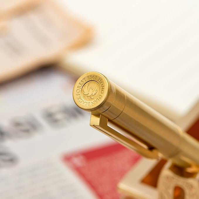 Hongdian Pure Brass Fountain Pen Bent Nib Fude Pen for Calligraphy Writing (Fine to Broad) with Refillable Converter and Metal Pen Box Set