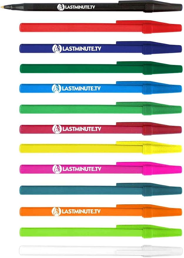 Personalized Stick Pens With your Custom Logo or Text-500 Pack Bulk-for Businesses, Parties, and Events, Custom Printed Slim Ballpoint Pens Colored with Cap, White, Black Ink