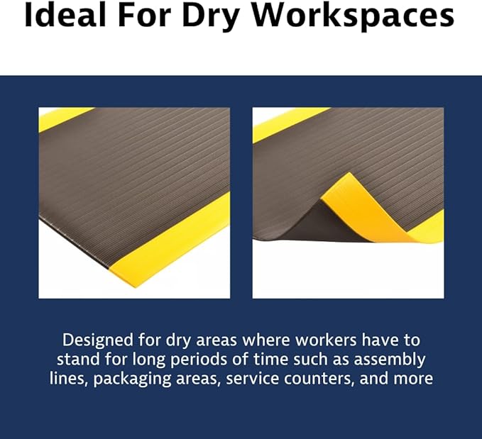 Notrax 410 Airug® 2' x 3' x 3/8" Anti Fatigue Mat, Enhanced Slip Resistance with Beveled Edges and Ribbed Surface, Ideal for Industrial and Commercial Workplaces, Black/Yellow, 410S0323BY