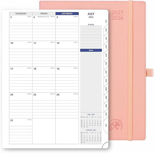 POPRUN Monthly Planner 2025-2026, 8.5'' x 11.25'', 13-Monthly Calendar (July 2025-July 2026) 15-Minute Hourly Appointment Book with Stair Tabs, Soft Cover, 100GSM Paper - Soft Pink