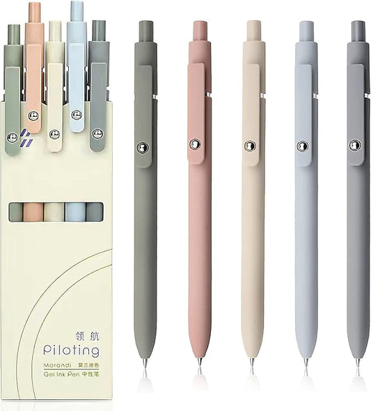 Gel Pens, 5 Pcs 0.5mm Fine Point Smooth Writing Japanese Cute High-End Series Black Ink Pens for Journaling Note Taking, School Office Supplies for Women Men (5 Pcs Morandi)