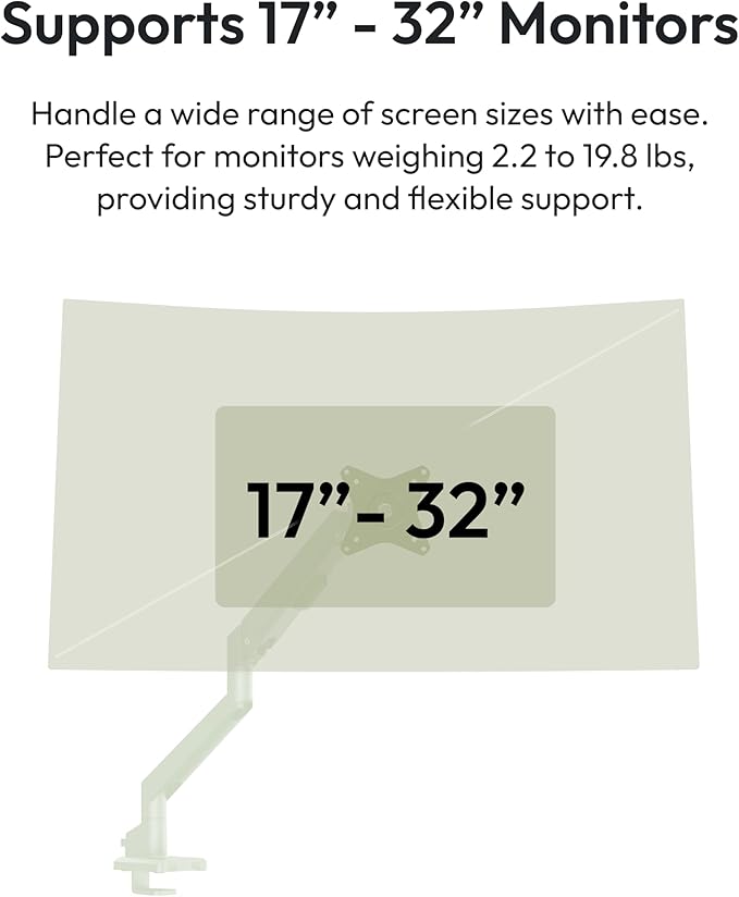 Pixio PS1S Wave Mint Green Single Monitor Arm Stand Desk Mount - Fits up to 32 inches Monitors and up to 19.8lbs. VESA Compatibility and Integrated Cable Management